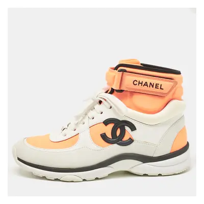 Chanel Tricolor Suede and Nylon CC High Top Sneakers Size 37.5