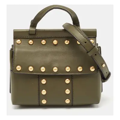 Tory Burch Olive Green Leather Mini Studded Block-T Top Handle Bag