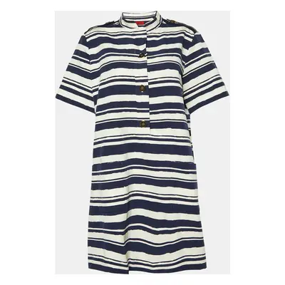 CH Carolina Herrera Navy Blue Striped Silk-Blend Mini Dress