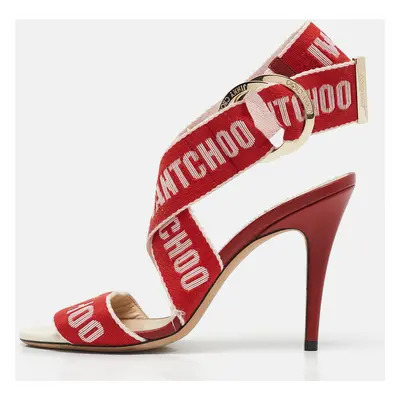 Jimmy Choo Red Canvas Bailey Ankle Wrap Sandals Size