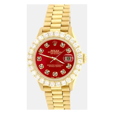 Rolex president datejust yellow gold Wristwatch with 2ct diamond bezel red mop diamond dial