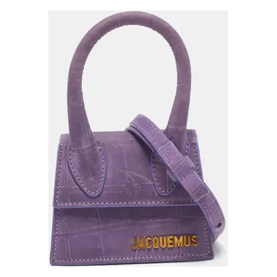 Jacquemus Purple Croc Embossed Nubuck Leather Mini Le Chiquito Top Handle Bag