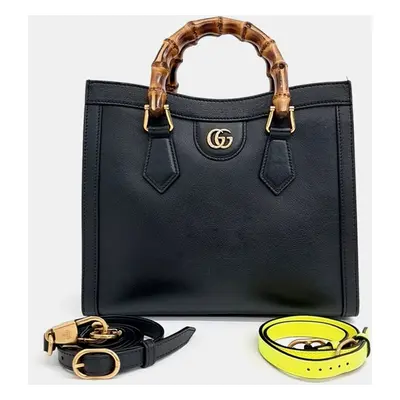 Gucci Black Leather Diana Bamboo Tote Small Bag