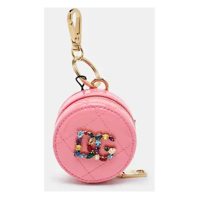 Dolce & Gabbana Pink Patent Leather DG Crystal Embellished Key Chain Purse