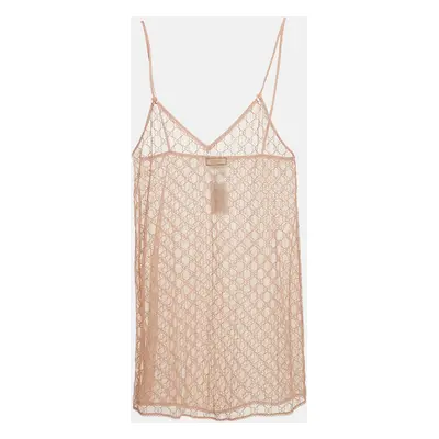 Gucci Pale Pink GG Embroidered Tulle Lingerie Mini Dress