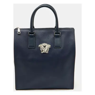 Versace Navy Blue Saffiano Leather La Medusa Shopper Tote