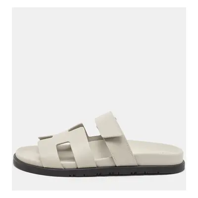 Hermes Grey Leather Chypre Sandals Size