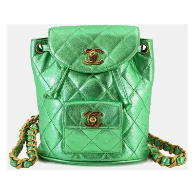 Chanel Metallic Green Leather Mini Duma Backpack