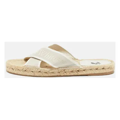 Off-White Beige Logo Embroidered Canvas Crisscross Flat Espadrille Slides Size