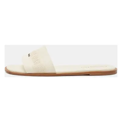 Dior Cream Embroidered Canvas Dway Flat Slides Size