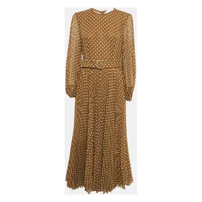 Zimmermann Brown Polka Dot Print Crepe Pleated Long Dress