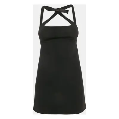 Miu Miu Black Stretch Crepe Bow Detail Open-Back Mini Dress