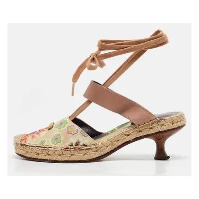 Missoni Multicolor Canvas and Leather Espadrille Ankle Strap Sandals Size