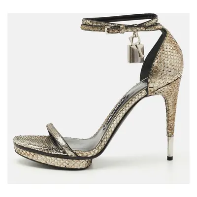 Tom Ford Silver Python Leather Padlock Ankle Strap Sandals Size