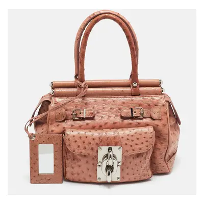 Balenciaga Pink Ostrich Chain Link Pocket Satchel