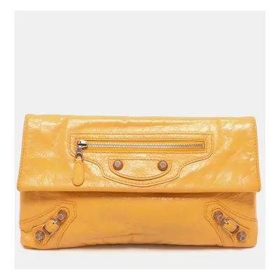 Balenciaga Yellow Leather Classic Giant Hardware Envelope Clutch