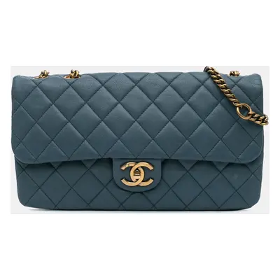 Chanel Blue Quilted Calfskin CC Crown Flap