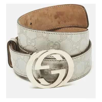 Gucci Silver Guccissima Leather Interlocking G Buckle Belt