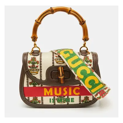 Gucci Multicolour Canvas and Leather Music is Mine Bamboo Flap Top Handle Bag