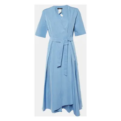 Weekend Max Mara Blue Cotton Blend Belted Wrap Dress