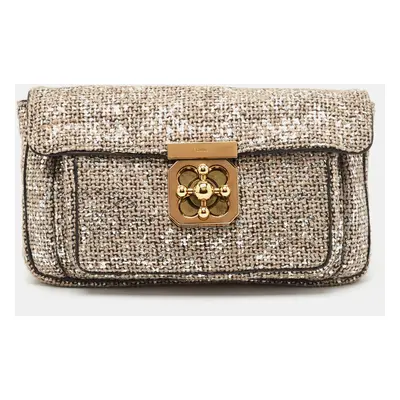 Chloe Silver/Beige Tweed Elsie Clutch