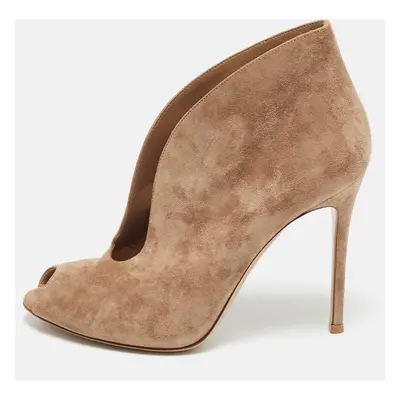 Gianvito Rossi Beige Suede Vamp Peep Toe Booties Size