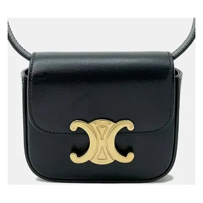 Celine Black Shiny Calf Leather Mini Triomphe Shoulder Bag