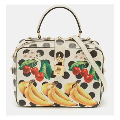 Dolce & Gabbana White/Multicolor Printed Leather Dolce Box Top Handle Bag