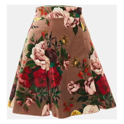 Dolce & Gabbana Mauve Floral Print Velvet Mini Skirt