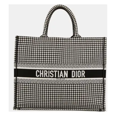 Dior Black/White Houndstooth Embroidery Large Book Tote