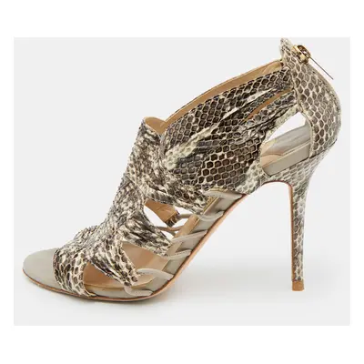 Jimmy Choo Beige/Brown Python Leather Open Toe Sandals Size 40.5