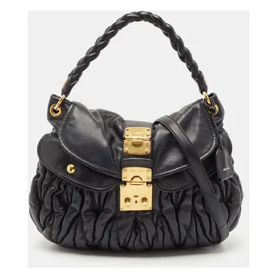 Miu Miu Black Matelassé Leather Coffer Hobo