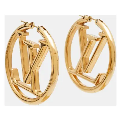 Louis Vuitton Louise GM Gold Tone Hoop Earrings