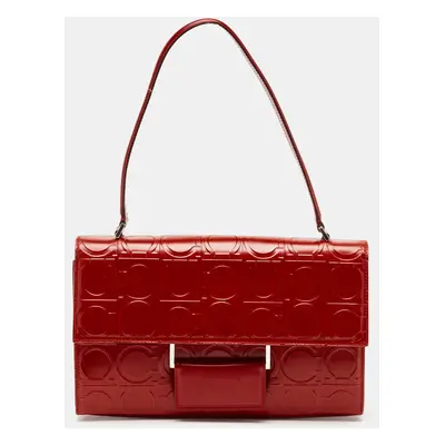 Salvatore Ferragamo Red Gancini Embossed Leather Shoulder Bag