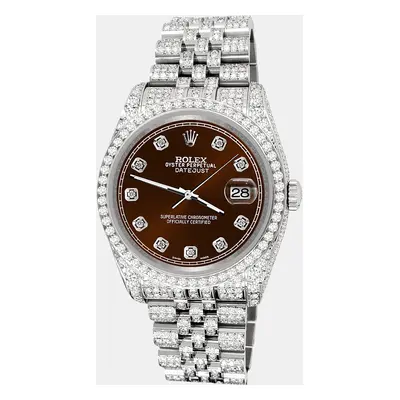 Rolex datejust pave 10.2ct iced diamond chocolate track jubilee Wristwatch