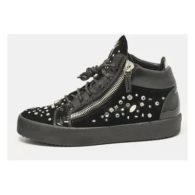 Giuseppe Zanotti Black Leather and Velvet Kriss High Top Sneakers Size