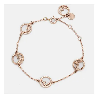 Fendi F is Fendi Crystals Rose Gold Tone Logo Station Bracelet