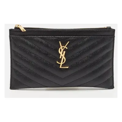 Saint Laurent Black Matelassé Leather Monogram Zip Pouch