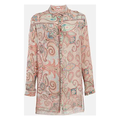 Etro Orange Paisley Print Crinkled Chiffon Shirt