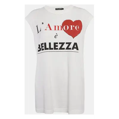 Dolce & Gabbana White Cotton L'Amore E Bellezza Printed Tank Top