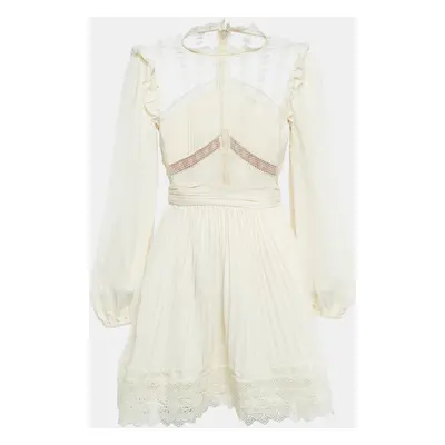 Self-Portrait Cream Crepe Lace Trimmed Mini Dress