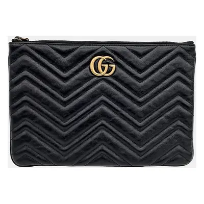 Gucci Black Leather Gg Marmont Clutch