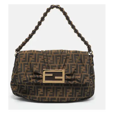 Fendi Tobacco Zucca Canvas and Patent Leather Mia Flap Bag