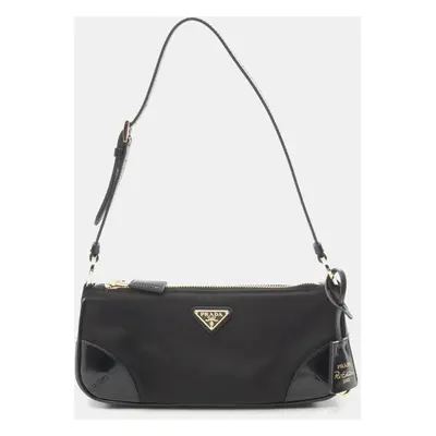 Prada Re-Edition Tessuto Spazzol Shoulder Bag Nylon Leather Black