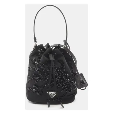 Prada Black Re-Nylon Saffiano Embellished Bucket Bag