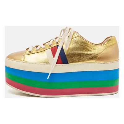 Gucci Metallic Gold Leather Peggy Sneakers Size