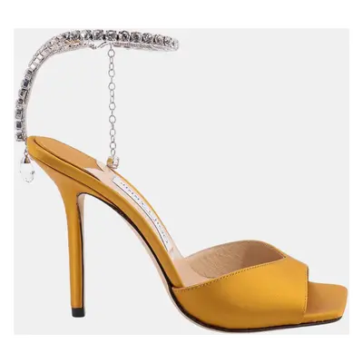 Jimmy Choo Yellow Satin Embellished Sandals EU 37.5