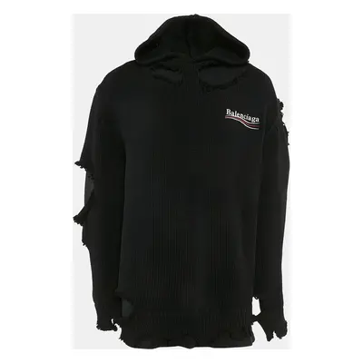 Balenciaga Unifit Black Rob Knit Political Campaign Destroyed Hoodie