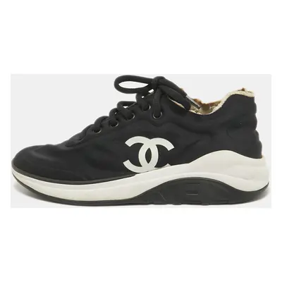 Chanel Black Neoprene CC Low Top Sneakers Size 37.5