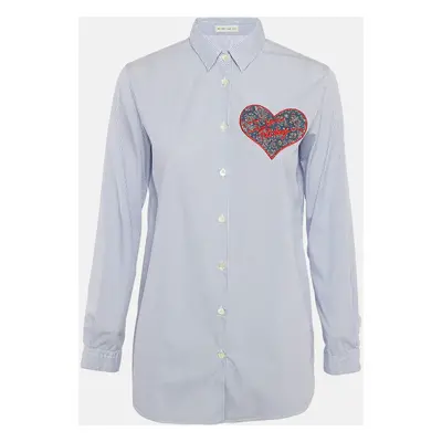 Etro Blue Striped Cotton Paisley Heart Applique Shirt